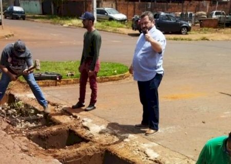 Reparo em ‘boca de dragão’ do Novo Horizonte inicia após intermediação de Laudir