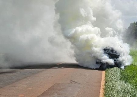 Incêndio destrói carro às margens da MS-164