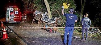 Caminhonete bate em árvore, mata pai e filho e criança de 5 anos é levada para HV em estado grave em Dourados