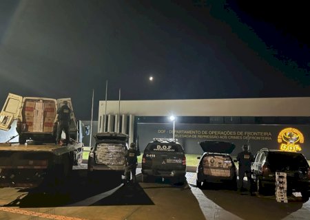 Comboio que seguia com 11 mil pacotes de cigarros é interceptado em Dourados; homem é preso