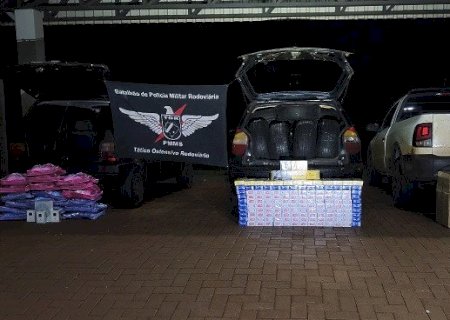 Em ocorrências distintas, polícia apreende perfumes, cigarros, pneus e patinetes na MS-164